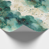 Groen Goud Witte Bomen Kerstmis Cadeaupapier (Hoek)