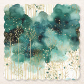 Groen Goud Witte Bomen Kerstmis Kartonnen Onderzetters (Voorkant)