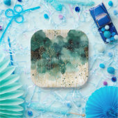 Groen Goud Witte Bomen Kerstmis Papieren Bordje (Feest)