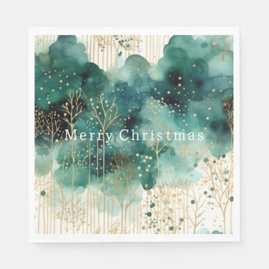 Groen Goud Witte Bomen Kerstmis Servet (Voorkant)