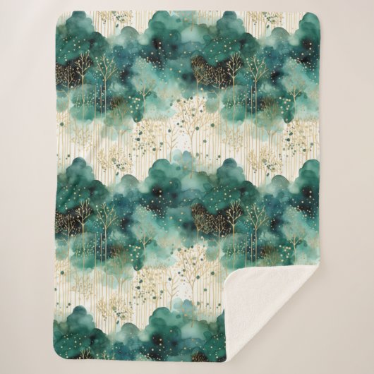 Groen Goud Witte Bomen Kerstmis Sherpa Deken (Voorkant)