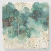 Groen Goud Witte Bomen Kerstmis Stenen Onderzetter (Voorkant)