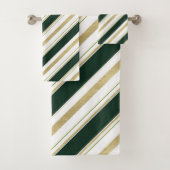 Groen Goud Witte Diagonale Strepen Gestreept Patro Bad Handdoek (Insitu)