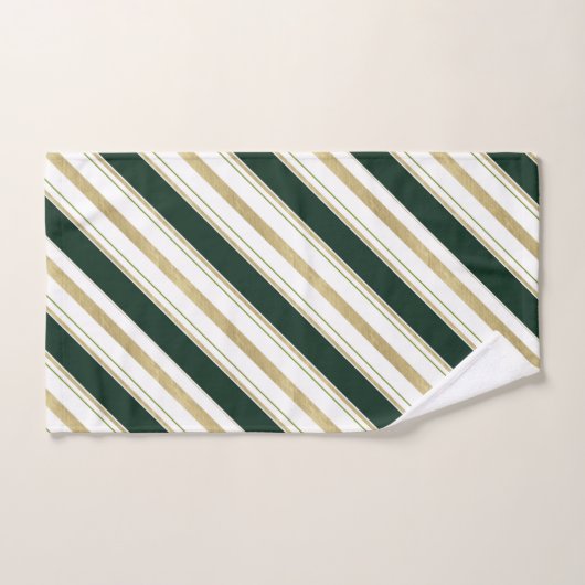 Groen Goud Witte Diagonale Strepen Gestreept Patro Bad Handdoek (Handdoek)
