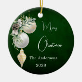 Groen goud witte kerstballen keramisch ornament (Voorkant)