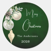 Groen goud witte kerstballen ronde sticker (Voorkant)