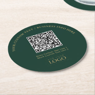 Groen & Goud Zakelijk Logo QR Code Promotie Ronde Kartonnen Onderzetter