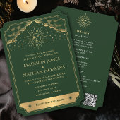 Groen Goud Zon Maan Tarot Trouwen QR Code Kaart