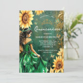 Groen Goud Zonnebloem Prinses Quinceañera Kaart (Staand voorkant)