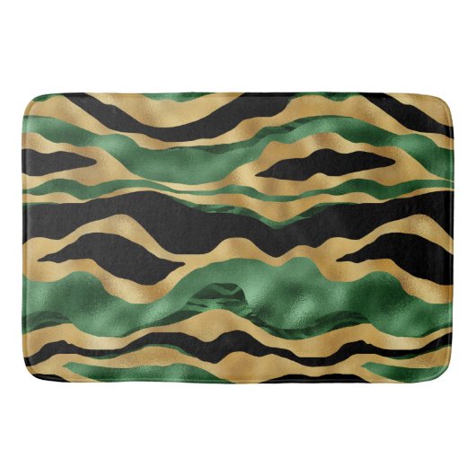 Groen Goud Zwart Glitter Golven Badmat (Voorkant)
