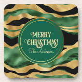 Groen Goud Zwart Glitter Golven Bier Onderzetter (Voorkant)