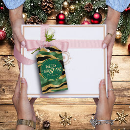 Groen Goud Zwart Glitter Golven Cadeaulabel