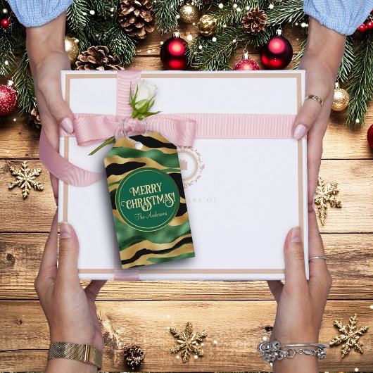 Groen Goud Zwart Glitter Golven Cadeaulabel