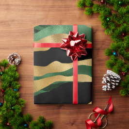Groen Goud Zwart Glitter Golven Cadeaupapier