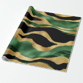 Groen Goud Zwart Glitter Golven Cadeaupapier (Uitgerold)