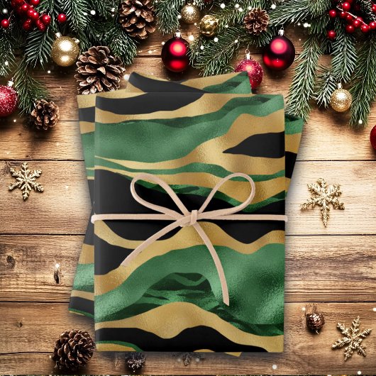 Groen Goud Zwart Glitter Golven Inpakpapier Vel