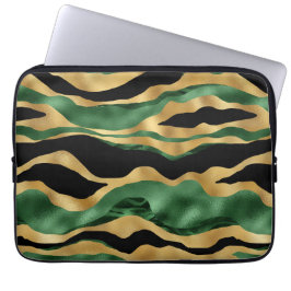 Groen Goud Zwart Glitter Golven Laptop Sleeve