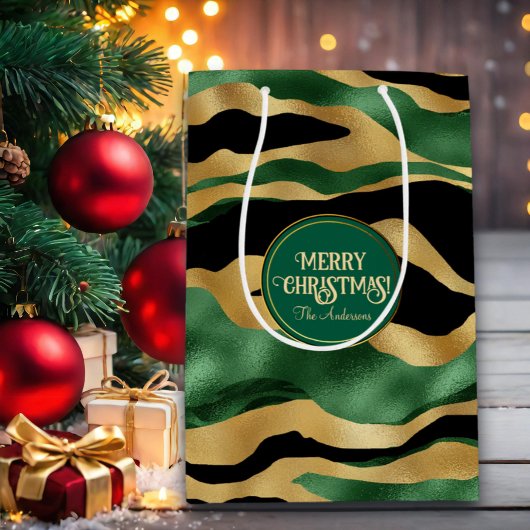 Groen Goud Zwart Glitter Golven Medium Cadeauzakje