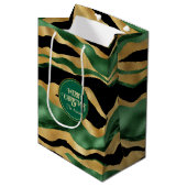 Groen Goud Zwart Glitter Golven Medium Cadeauzakje (Voorkant Gekanteld)