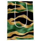 Groen Goud Zwart Glitter Golven Medium Cadeauzakje (Achterkant)