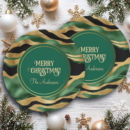 Groen Goud Zwart Glitter Golven Papieren Bordje