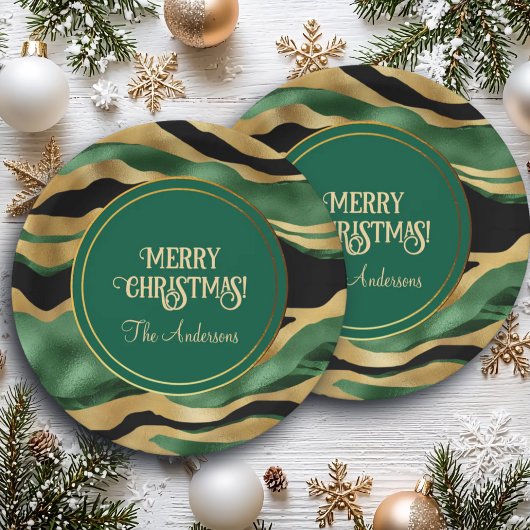 Groen Goud Zwart Glitter Golven Papieren Bordje