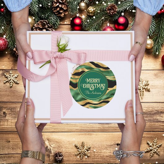 Groen Goud Zwart Glitter Golven Ronde Sticker