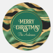 Groen Goud Zwart Glitter Golven Ronde Sticker (Voorkant)