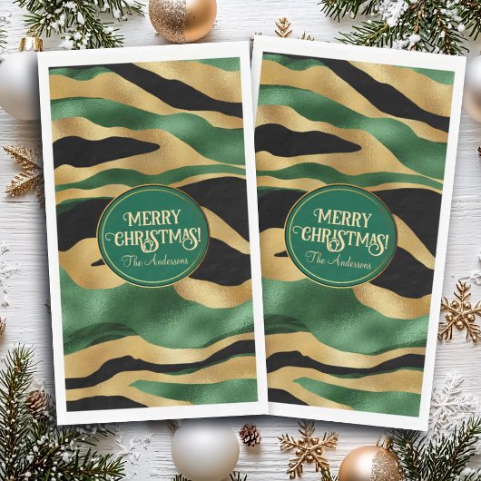 Groen Goud Zwart Glitter Golven Servet