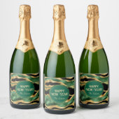 Groen Goud Zwart Glitter Golven Sparkling Wijnetiket (Flessen)