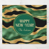 Groen Goud Zwart Glitter Golven Sparkling Wijnetiket (Enkel label)