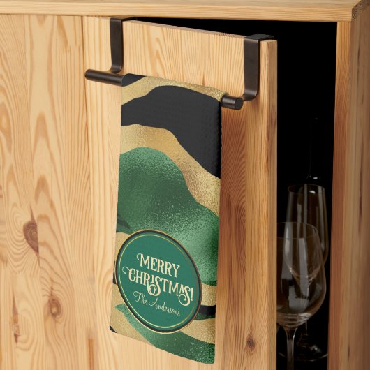 Groen Goud Zwart Glitter Golven Theedoek (Derde Gevouwen)