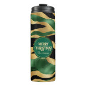 Groen Goud Zwart Glitter Golven Thermosbeker (Voorkant)