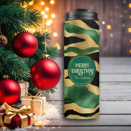 Groen Goud Zwart Glitter Golven Thermosbeker