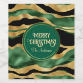 Groen Goud Zwart Glitter Golven Wijn Etiket (Enkel label)