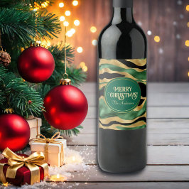 Groen Goud Zwart Glitter Golven Wijn Etiket