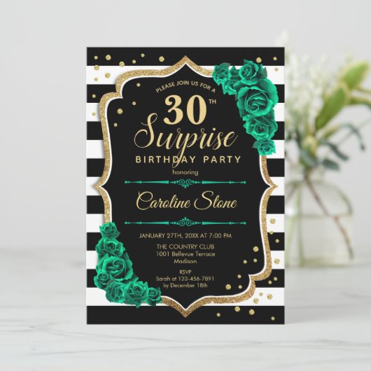 Groen Goud Zwart Wit Verrassing 30e Verjaardag Kaart (Staand voorkant)