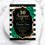 Groen Goud Zwart Wit Verrassing 30e Verjaardag Kaart<br><div class="desc">Verrassing 30e verjaardag feestuitnodiging. Vrouwelijk zwart,  wit en smaragdgroen ontwerp met faux glitter goud. Beschikt over zwart-witte strepen,  rozen,  script lettertype en confetti. Perfect voor een elegante viering van een vrouwendag. Kan worden gepersonaliseerd om elke leeftijd te shows. Gedrukte Zazzle-uitnodigingen of direct download digitale afdrukbare sjabloon.</div>