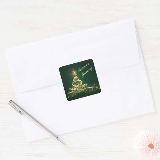 Groen, goudbelicht Kerst sticker (Envelop)