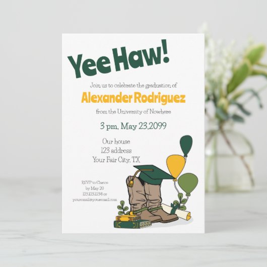 Groen/gouden afdichting Cowboy Boot Arrangement Kaart (Staand voorkant)