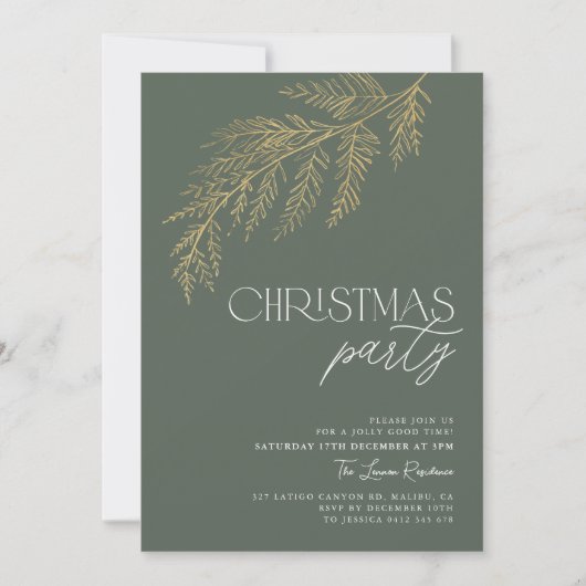 Groen Gouden Blad Modern Kerstfeest Vakantie Kaart (Voorkant)