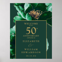 Groen Gouden Bloemen 50e Verjaardag Welkom Bord