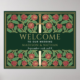 Groen Gouden Bloemenswaard Koninklijk Trouwings We Poster