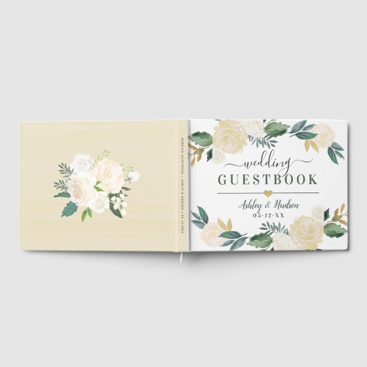 Groen Gouden Bloemige Gebladerte Trouw Monogram Gastenboek (Volledig)