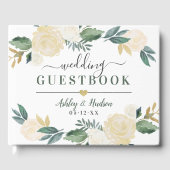 Groen Gouden Bloemige Gebladerte Trouw Monogram Gastenboek (Voorkant)