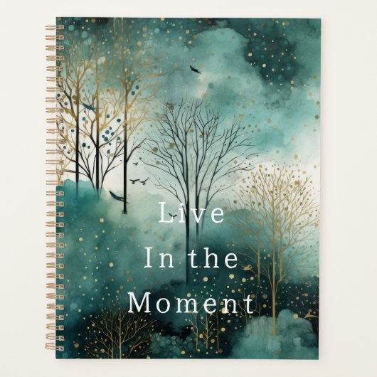 Groen Gouden Bomen met Vogels Kerstmis Planner (Voorkant)