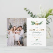 Groen Gouden Boog Bewegend Familie Monogram 2 Foto Feestdagenkaart (Staand voorkant)