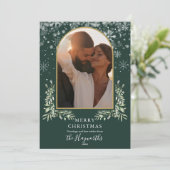 groen gouden boog script foto kerst feestdagenkaart (Staand voorkant)