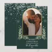 groen gouden boog script foto kerst feestdagenkaart (Voorkant / Achterkant)