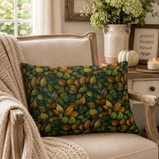 Groen Gouden Botanische Aardtinten Herfstbladeren Accent Kussen